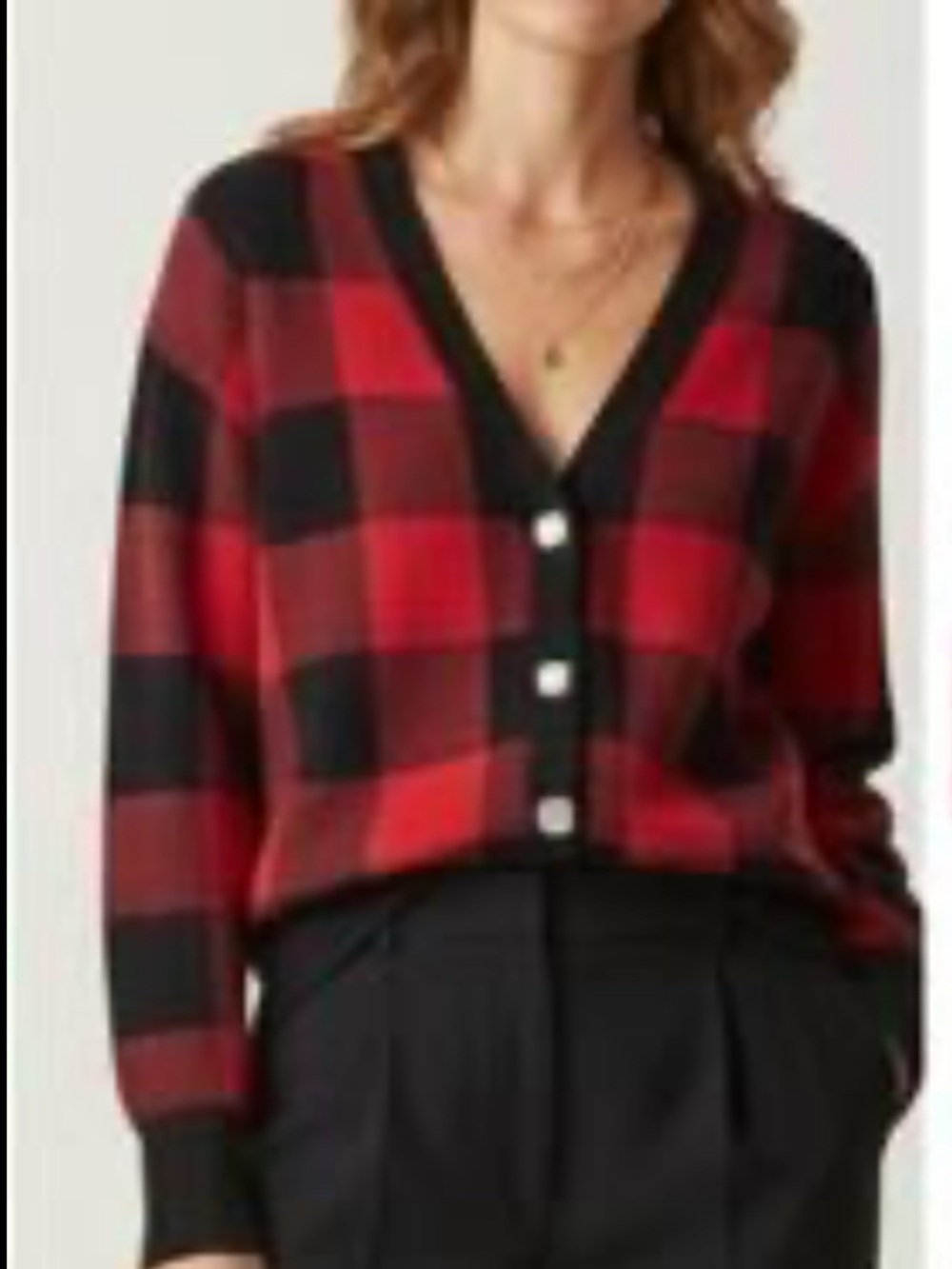 NWT Tommy Bahama Red and Black Buffalo Plaid V-Neck Button Cardigan, size Med